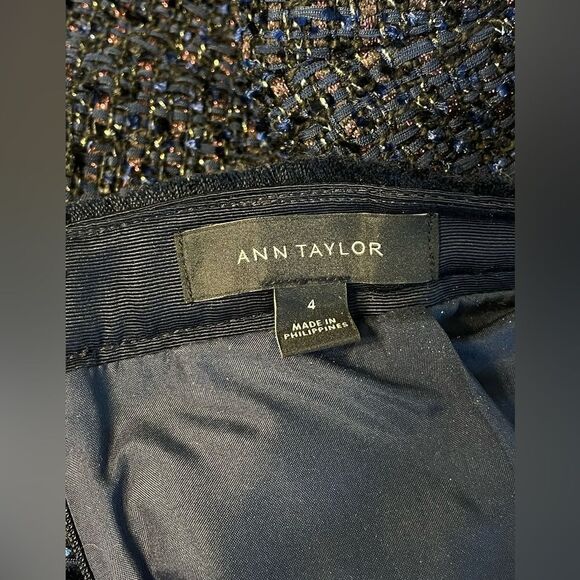 Ann Taylor Grosgrain Ribbon Waist Tweed Metallic Skirt 4 - Picture 6 of 7